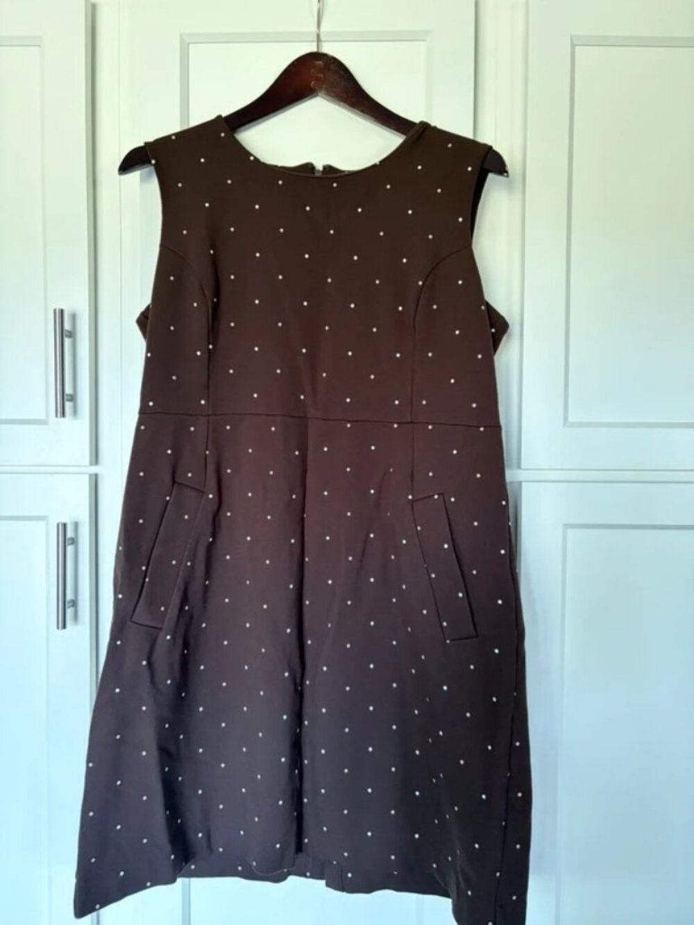 Lands End Women’s Sz 14 Brown White Dots Soft Viscos Blend Dress B17